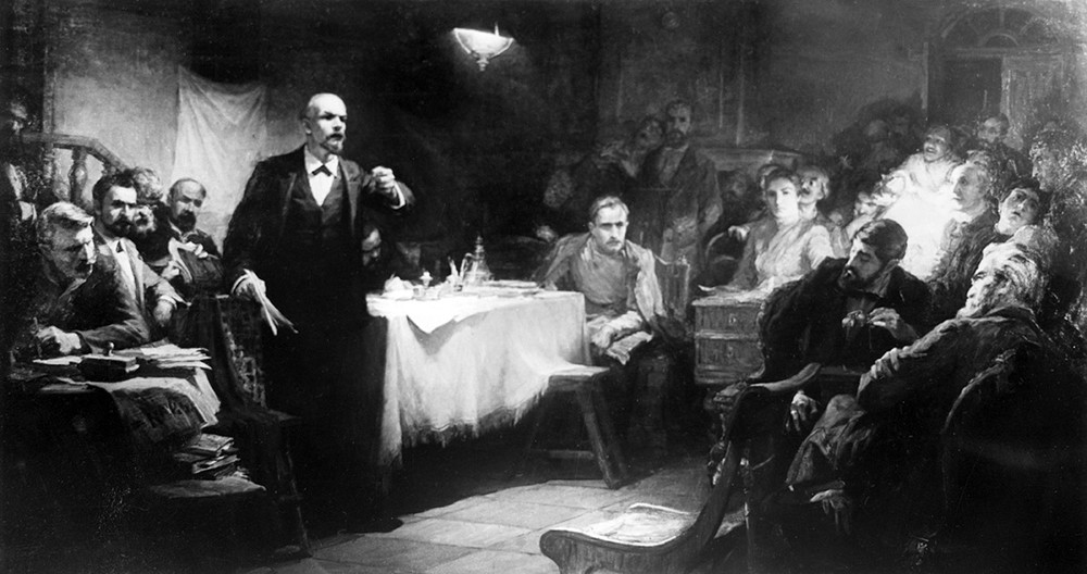 Картина «В.И. Ленин выступает на II съезде РСДРП». Картина художника Ю. Виноградова. Репродукция / Фотохроника ТАСС