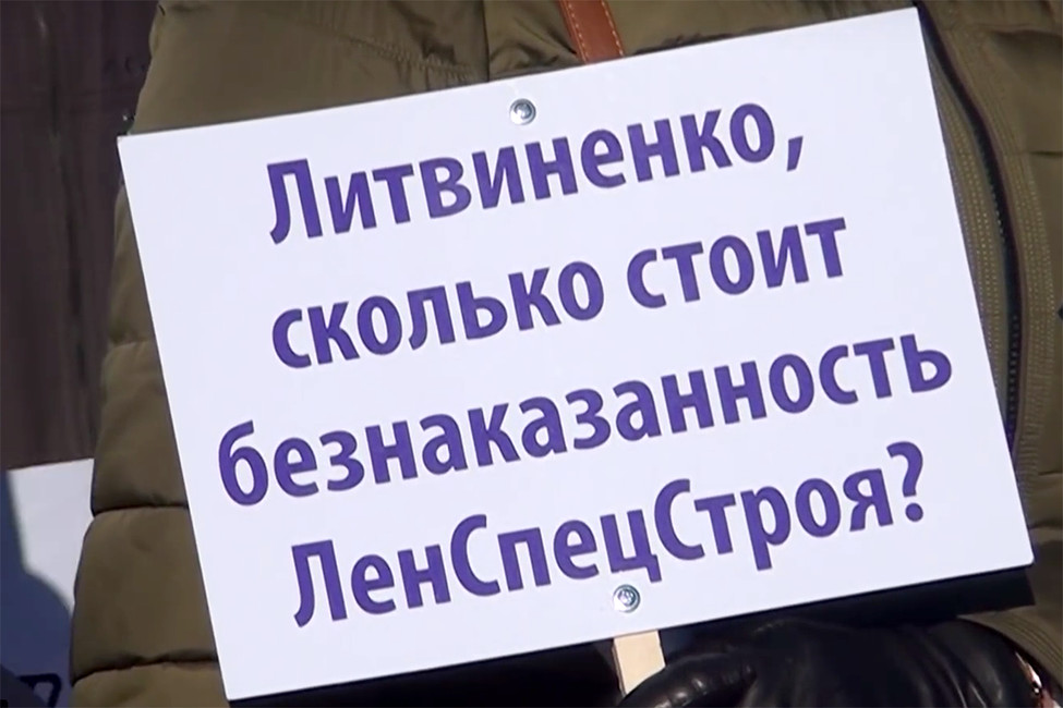 Митинг дольщиков ЖК «Ленинградская Перспектива» на Марсовом поле. Кадр из видео