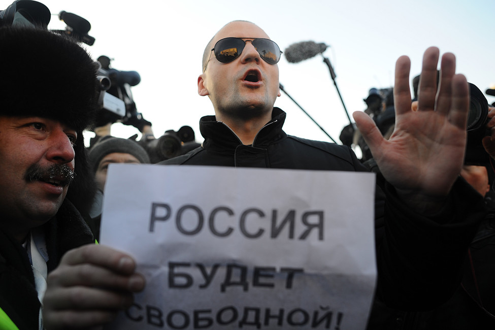 Сергей Удальцов во время акции «Марш свободы» на Лубянской площади в Москве, 2012 год. Фото: Зураб Джавахадзе / ТАСС