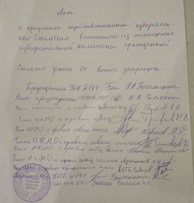 Акт признания недействительным бюллетеня, вынесенного с участка. Фото: Юлия Шалгалиева